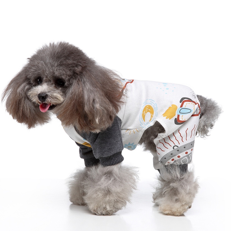 

Pet 4 Legged Pajamas Cute Gray Casual Homewear Cotton Outfit Puppy All Seasons Apparel Jumpsuit, Blue