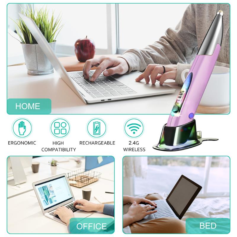 

2.4G USB With Adapter Rechargeable For PC Notebook RGB Backlit Right Left Hand Pocket Ergonomic Wireless Optical Mouse Pen