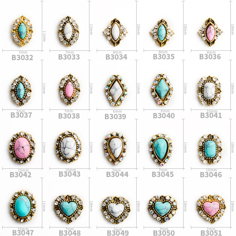 

10pcs Retro Marbles AB Diamond Rhinestones 3D Nail Art Decorations Shiny Alloy Jewelry Fashion Design Manicure Ornaments