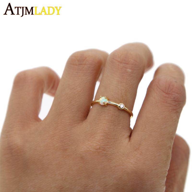 

925 sterling silver Sparkling opal Ring Tiny Small Cubic Zirconia Rhinestone delicate Simple Trendy elegant cz opal Rings Women
