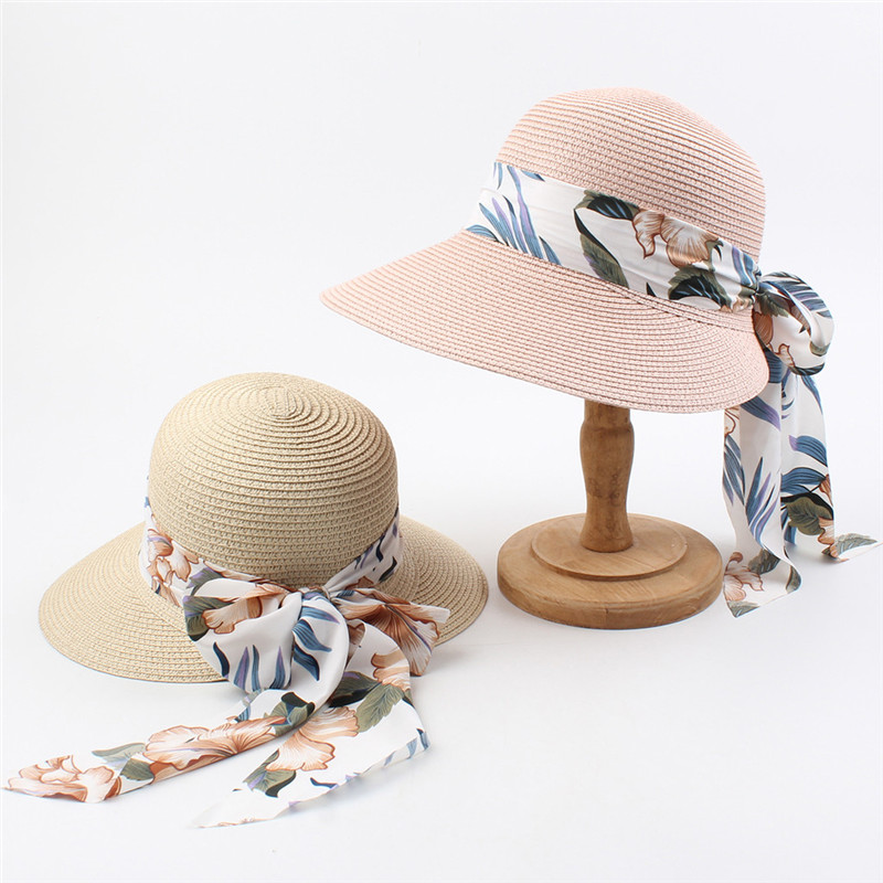 

Woman's Sun Hats Female Bowknot Visor Caps Hand Made Straw Foldable Summer Cap Casual Shade Hat Top Hat Girls Beach U23, Beige
