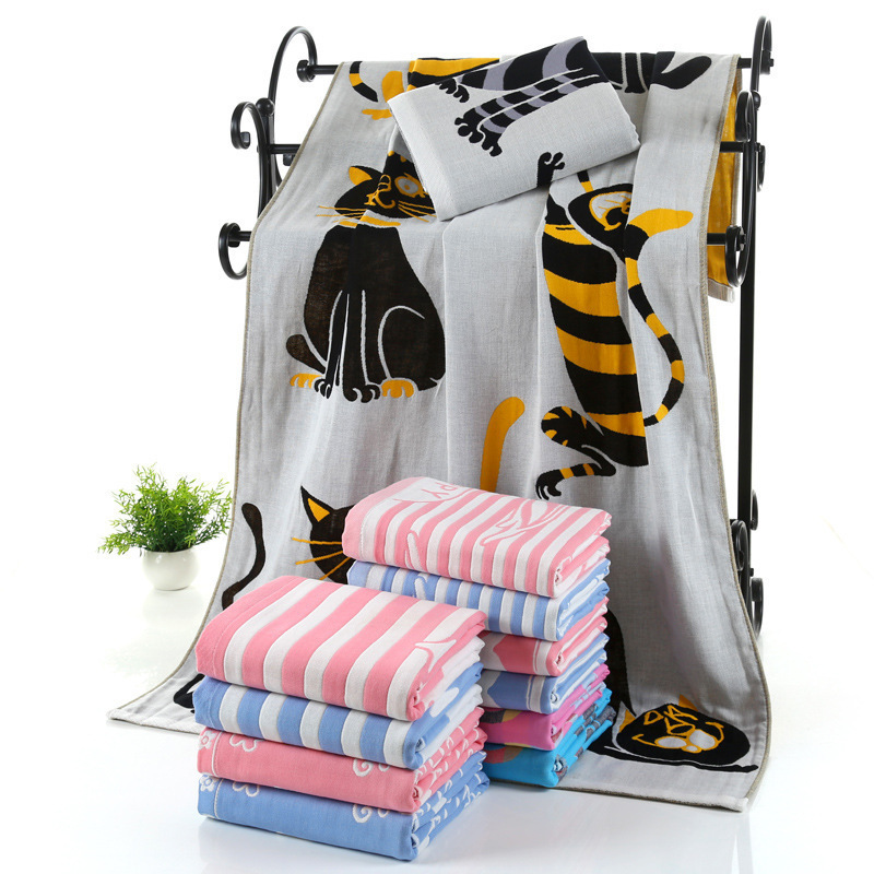 

Dropshipping Cotton Gauze Adult Cartoon Bath Towel Textile Large Thick Towel Hotel Bathrobe Beach Shawl Children Blanket