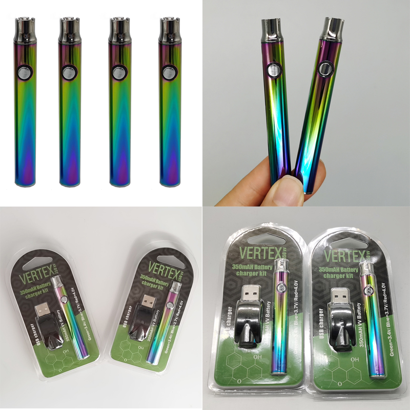 

Vertex Battery Charger Kit 510 Thread Battery Vertex Rainbow Vape Pen Preheating Battery 350mah Adjustable Voltage Vape Cartridges Batteries