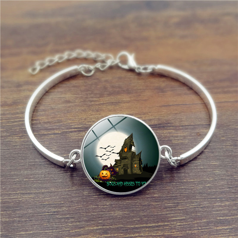 

Classic Halloween Pumpkin Bangle Fashion Glass Dome Chain Adjustable Bracelet for Men Women Delicacy Jewelry Party Gift