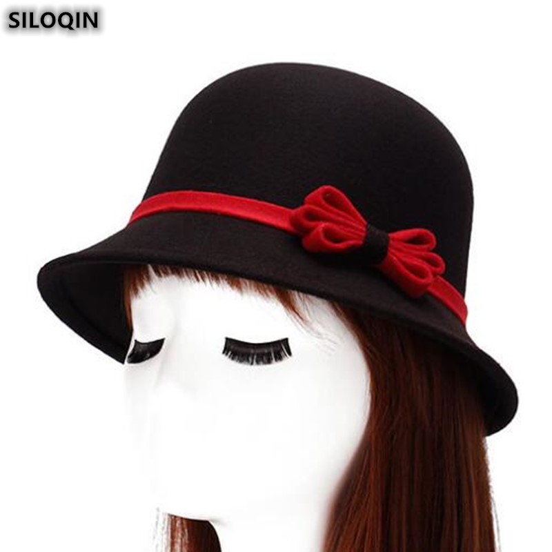 

SILOQIN New Panama Ladies Cap Spring Autumn Fashion Bow Fedoras For Women's Elegant Noble Lady Brands Sombrero Leisure Party Hat, Black