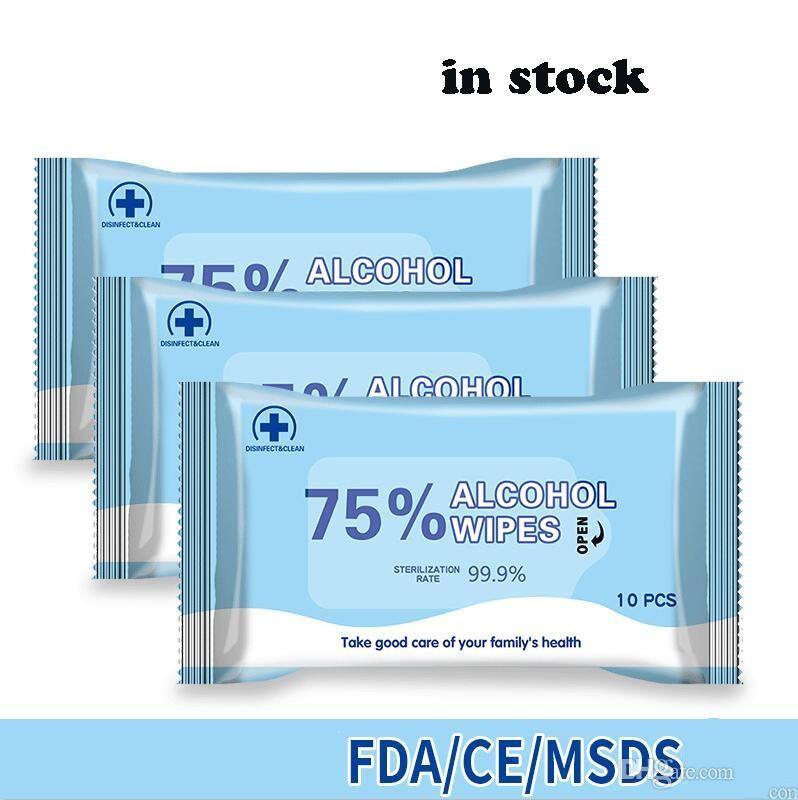 

US Ship 75% Alcohol Wipes Disinfecting Disposable Hand Wet Wipes Alcohol Cleaning Wipe Portable Clean Disinfecting Dipes 10pcs/lot