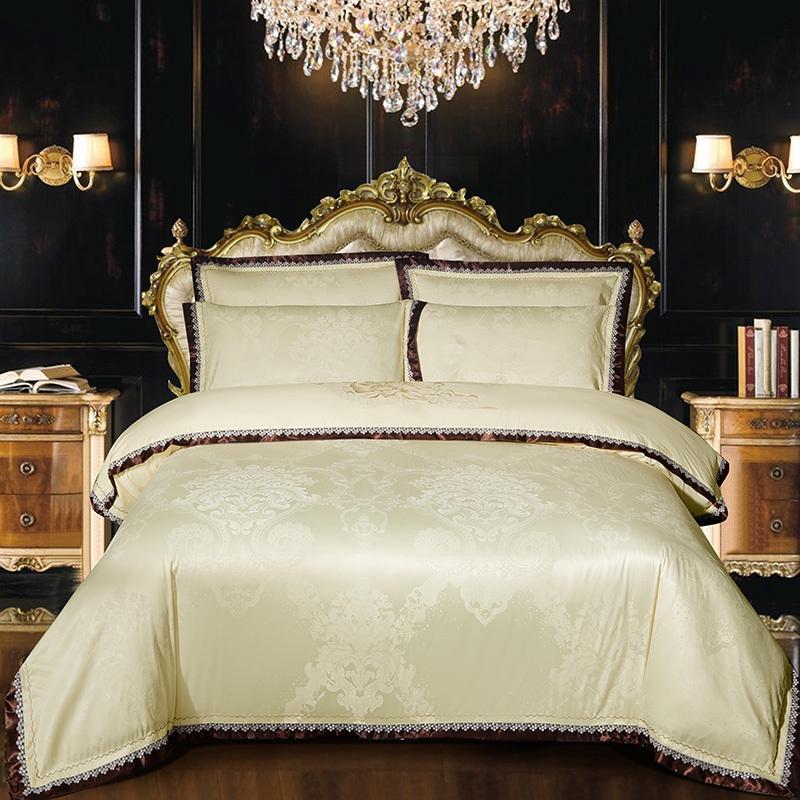

JPcs Rich Silky Satin Cotton Duvet/Comforter Cover Embroidery Queen King size Bedding set Quilted Cotton Thick Bedspread Set, Color 9
