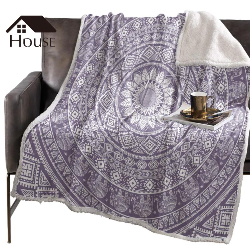 

BIGHOUSES Throw Blanket Bohemian Purple Mandala Blankets Fleece Blankets Winter Blanket Personalized Bedclothes