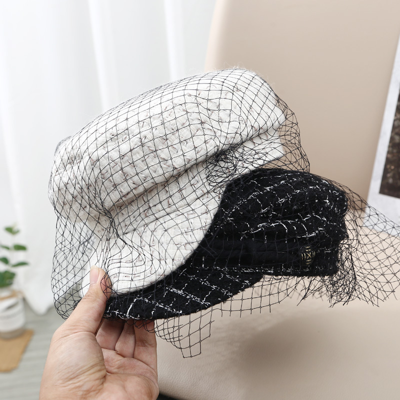 

202009-jun85 autumn blended mesh lady Octagonal hat women visors cap, White