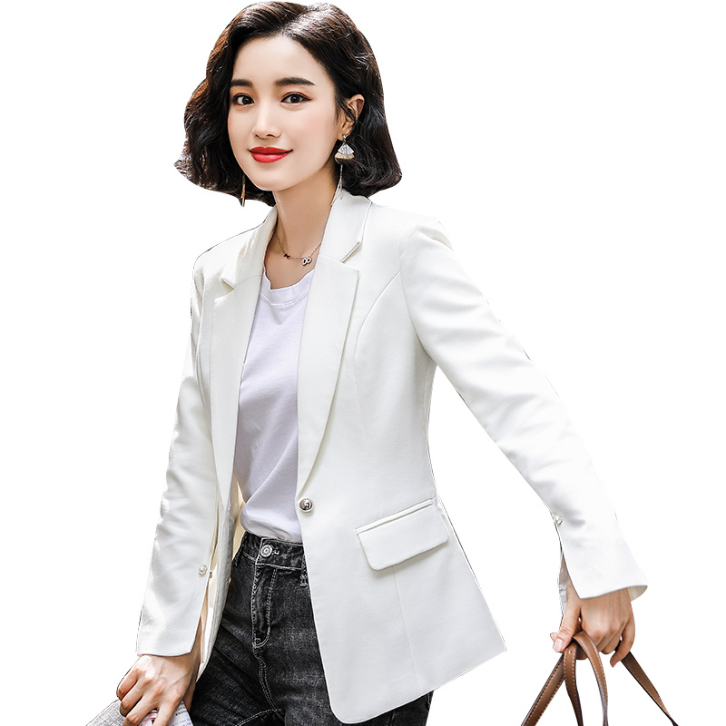 

White Blazer Long Sleeve Suit Coat Spring and Autumn Full Sleeve Solid Professional Black Blazer Feminino Plus Size Top Grey