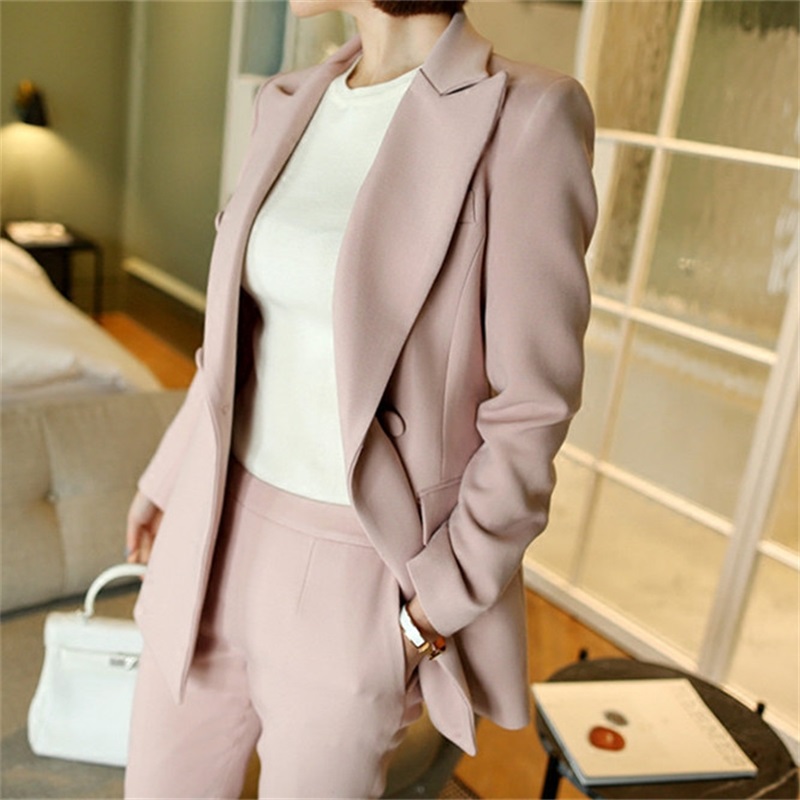 

Women Jacket Suits Women New Fashion White Suit+Pants Two-Piece Business Office Lady Pant Suits Pants, Pink
