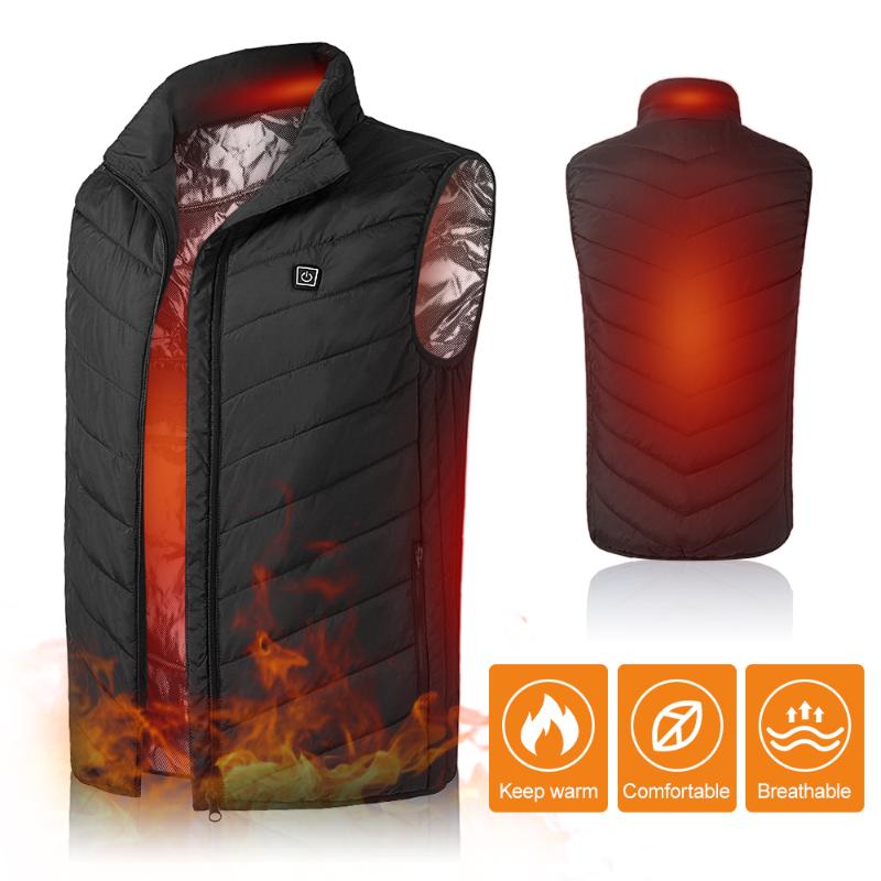 

Lightweight Winter Warm Waistcoat Electric Heating Vest USB Charging Heated Coat Thermal Vest w/Pocket for Camping Ice Fishing, Black