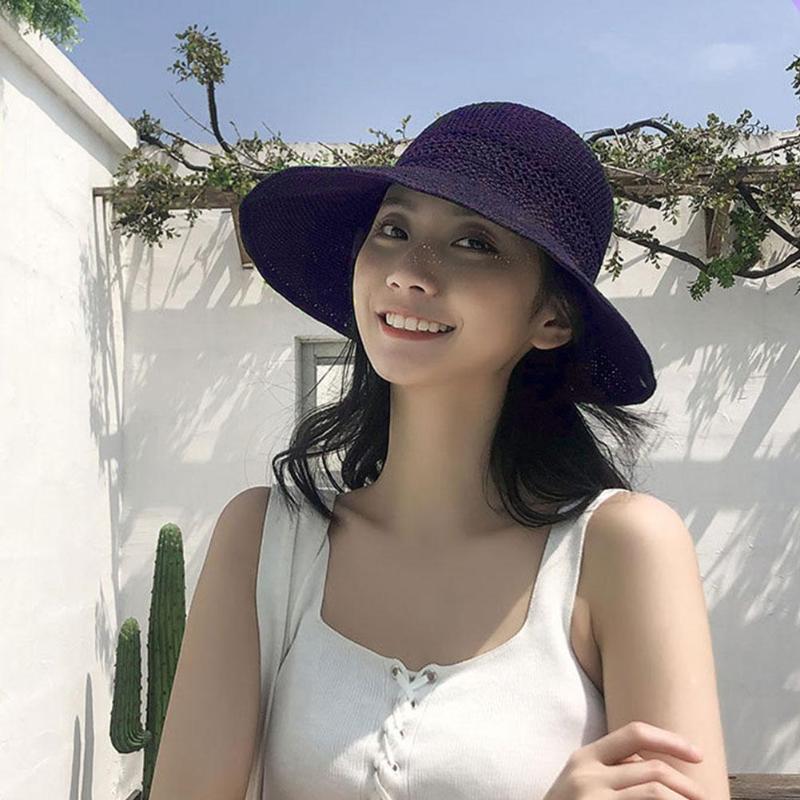 

Wide Brim Hats Summer Fashion Women Beach Sun Travel Foldable Bow Ladies Hat Wild Big Visor Woven Empty Sunscreen Eaves Stra M8P1, Black