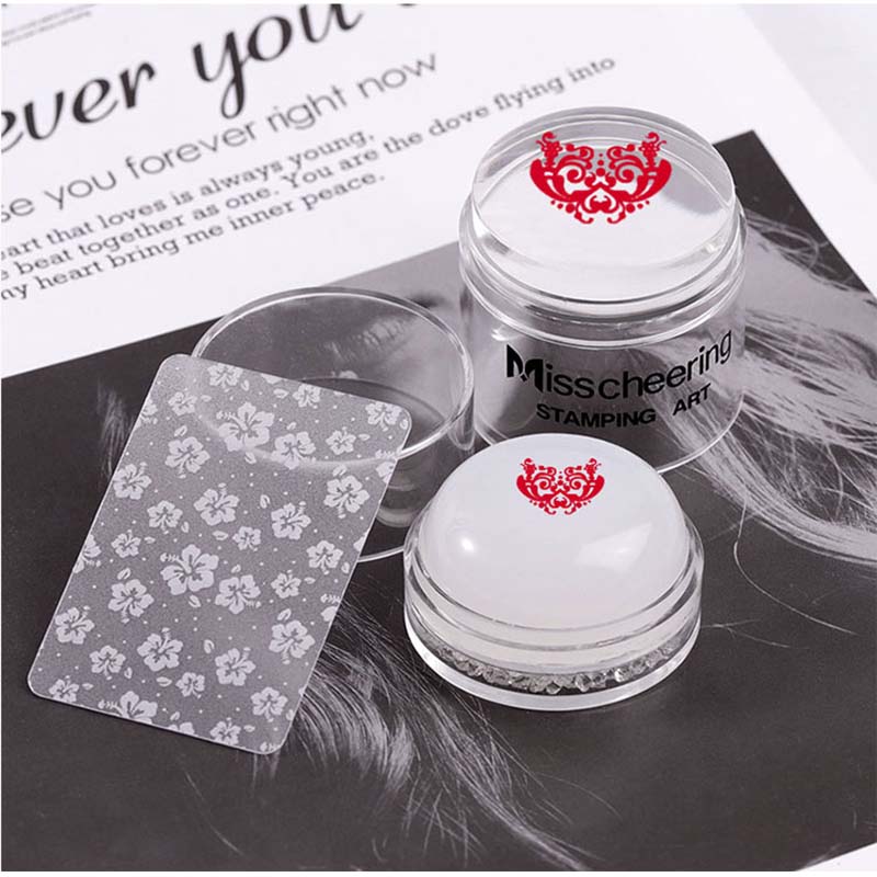 

2 colors Silicone Nail Art Stamper Scraper with Cap Transparent 4.3cm Nail Stamp Stamping Tool