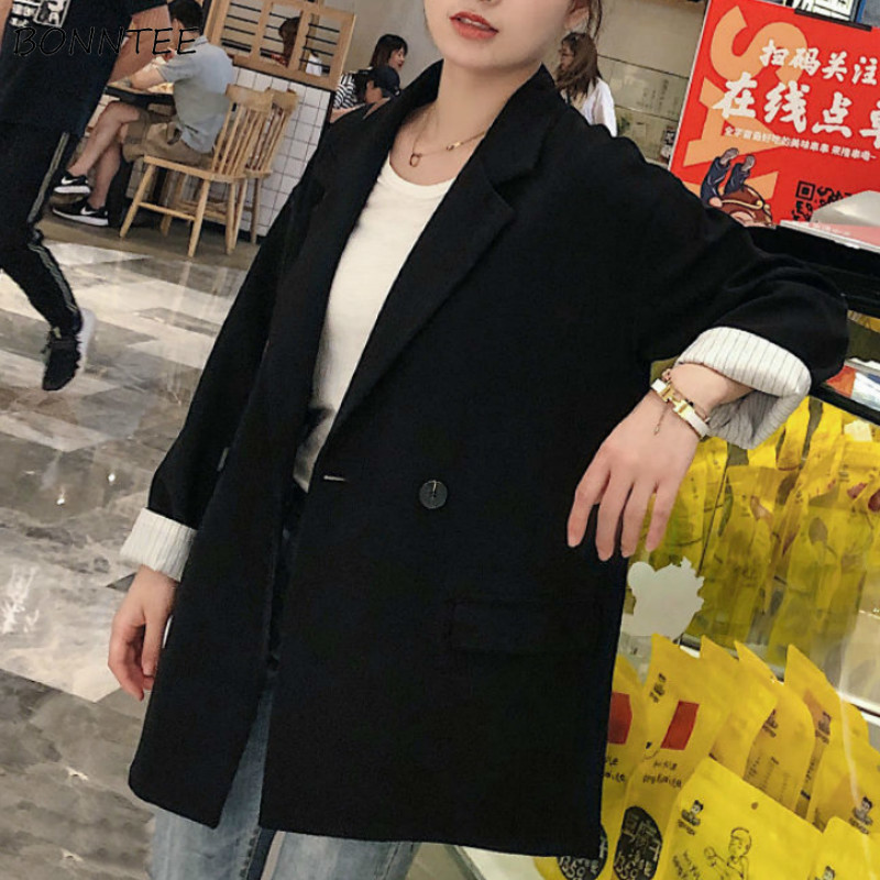 

Blazers Women Newest Patchwork Black Double Breasted Spring Trendy Ulzzang Simple Loose Elegant Ladies Jackets All-match Coats