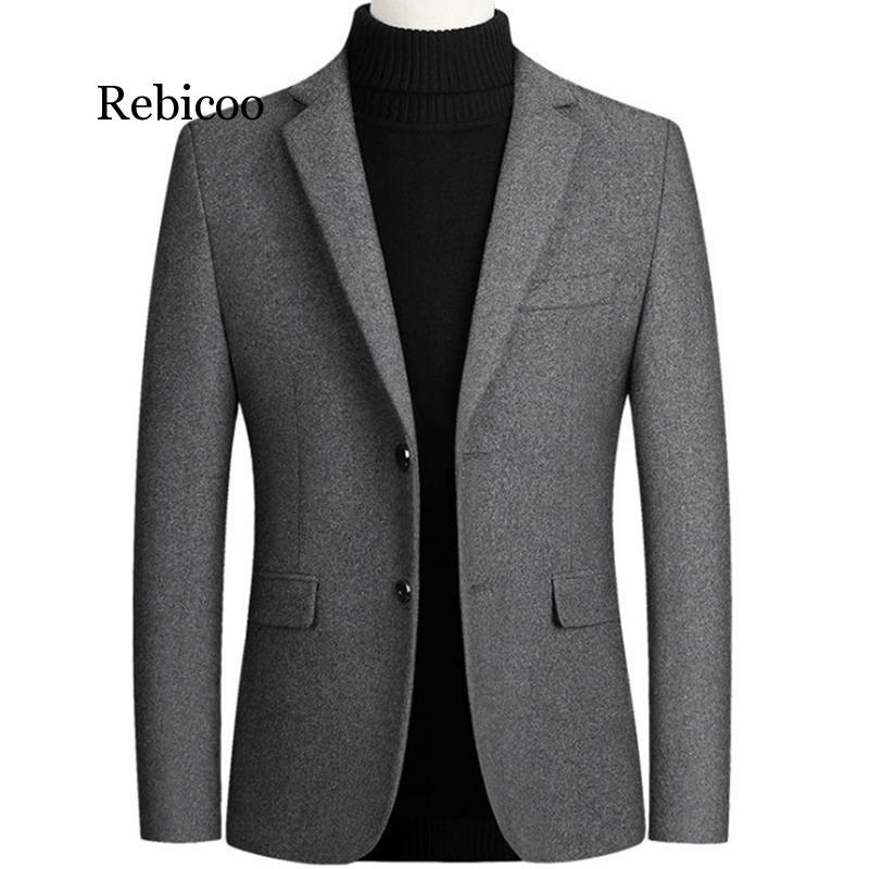 

New Men Wool Blazer Business Casual Slim Fit Blazers Party/Wedding Men Dress Suits Woolen Jackets Blazers terno masculino, Black