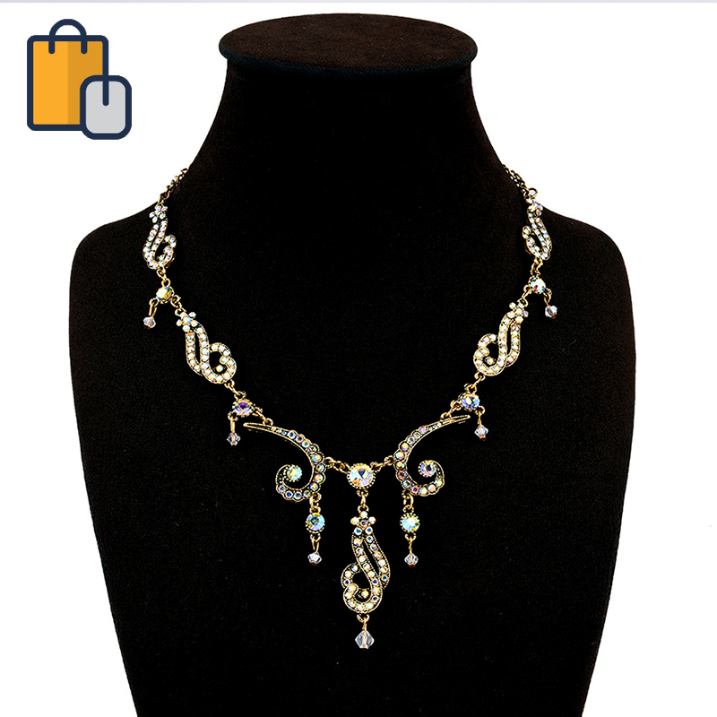 

Colorful Rhinestone Alloy Necklace Women Retro Chocker Necklace Jewelry F15