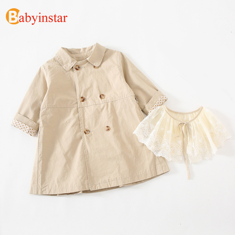 

Babyinstar New Girls Trench Coat Spring&Autumn Lovely Lace Collar Jacket Children Clothes Girl Long Sleeve Trench Coat Jacket, Beige