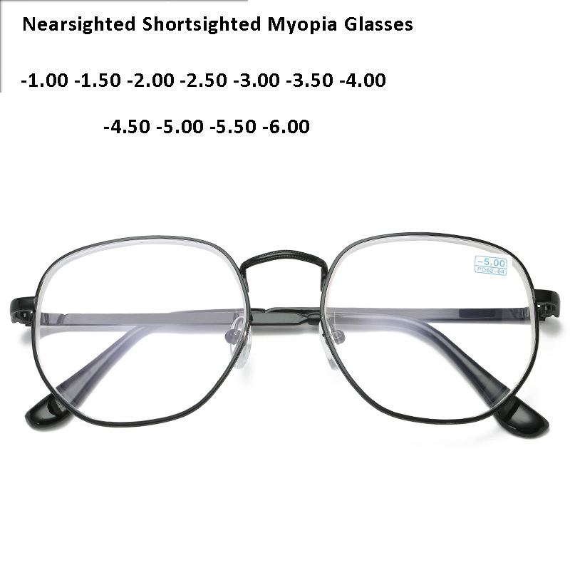 

Full Alloy Frame Glasses Men Women Round Myopia Eyewear Coated Vintage Big Myopia Glasses -1.0 -1.5 -2.0 -2.5 -3.0 -3.5 -4.0