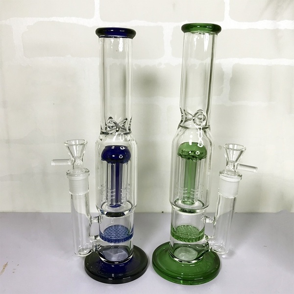 

Straight Glass Bong Dab Rigs Smoking Water Pipes Honeycomb Showrhead Tree Percolators Flared Base Come with Slide Bowl for Wax Oil Dry Herb