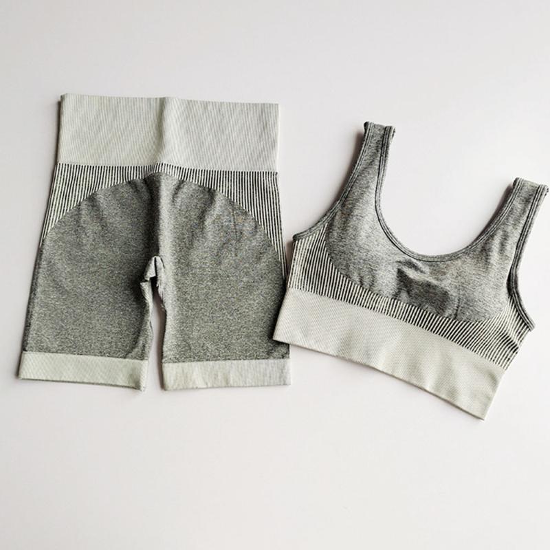 

Women Seamless Yoga Sets Fitness Clothing Stripe Woman Sport Set Gym Outfit Clothes Running Workout set Fitness Sports Outfit XN, Dark grey bra