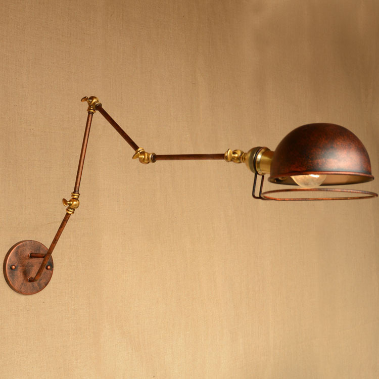 

Single head bedroom living room restaurant hotel decoration super long rust RH four section retro long arm wall lamp