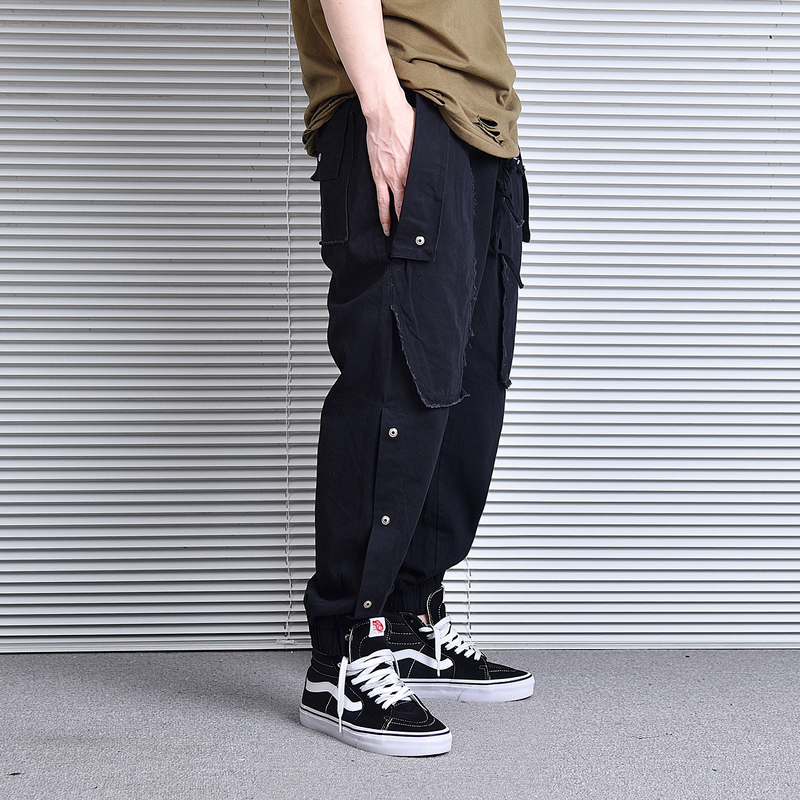 

Fashion Streetwear Men Jeans Black Color Loose Fit Spliced Designer Denim Cargo Pants Wide Leg Harem Trousers Hip Hop Jeans Men