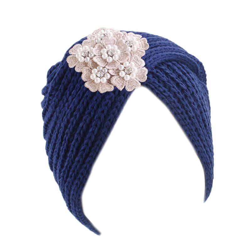 

Women Ethnic Style Handmade Wool Hat Big Flower Accessories Knitting Cap Quality, Black