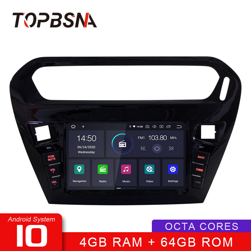 

TOPBSNA Android 10 Car DVD Player For Elysee 301 2014-2020 GPS Navigation Audio 4G+64G Stereo Multimedia DSP RDS