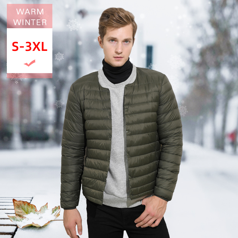 

Winter Men Short White Duck Down Jacket Round Collar Male Ultral Light Thin Casual Soft Warm V-Neck Liner Big Size Windproof, Navy