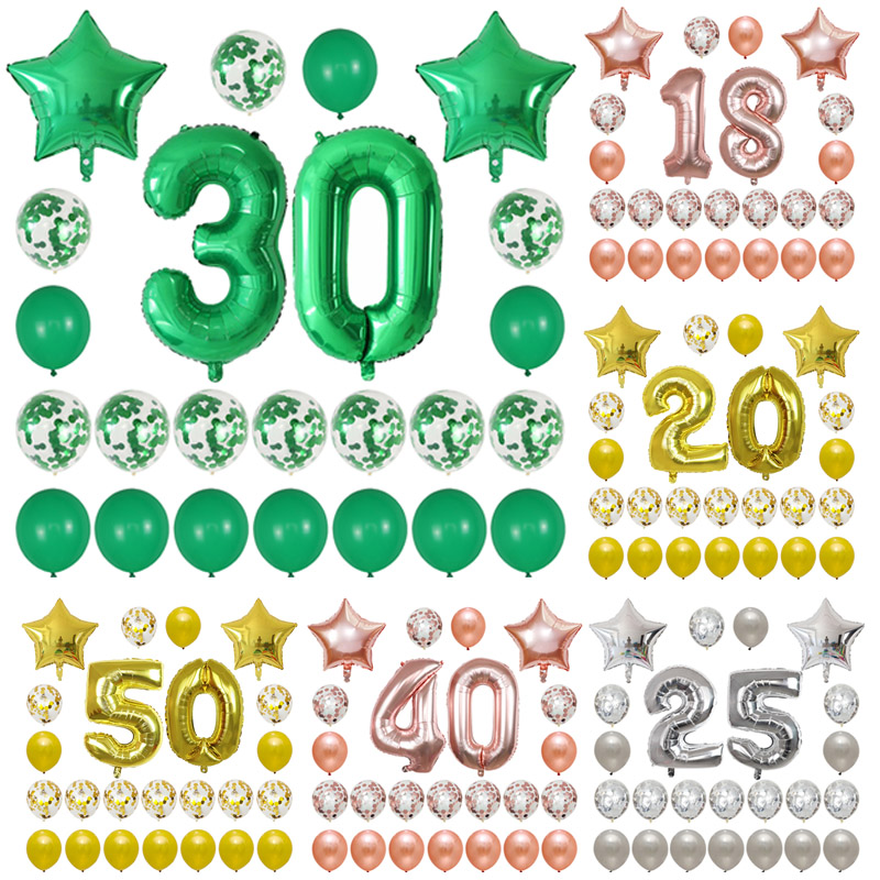 

Party Decoration 24pcs/set Birthday Balloon Foil Number Balloons 18 20 25 30 40 50th Adult Decorations Star Confetti