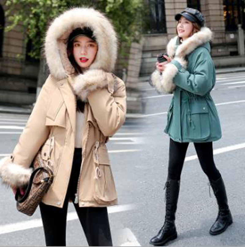 

Wholesale fashion new women's tooling pie to overcome the winter long mid-length large fur collar slim cotton jacket, Gray