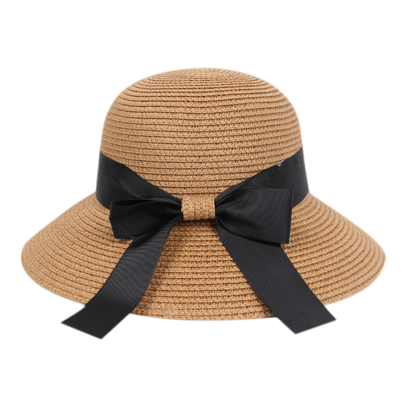 

Women's Summer Outdoor Big Brim Beach Hat Bow Sun Hat Wild Fashion Straw, Khaki