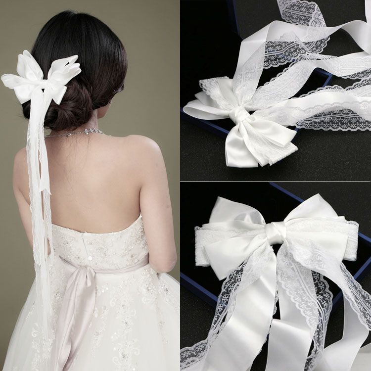 

Alexzendra Bridal Hair White Bow Lace Ribbon Clipl Headwear For Women Headpieces Bride Accessories Headwear
