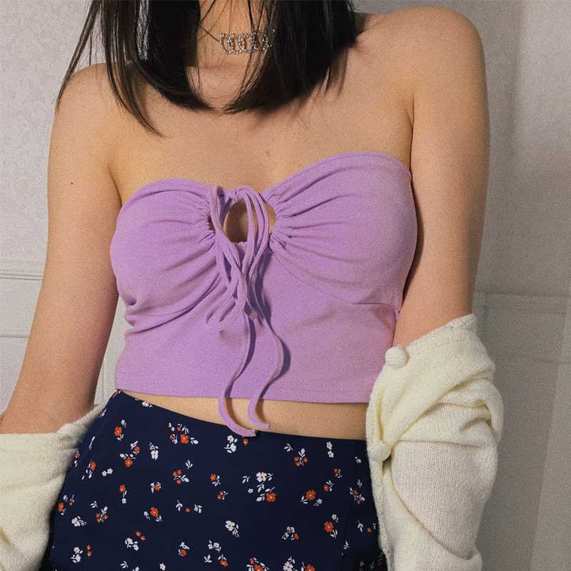 

Women Crisscross Halter Crop Top With Tie Drawstring Front Tube Top, Black