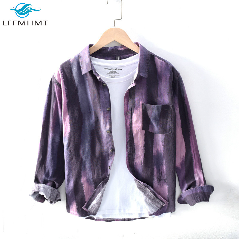 

Men Spring Autumn Fashion Long Sleeve Lapel Simple Shirts Japan Style Linen Breathable Shirts Male Casual Wild Tops With Pockets, Green