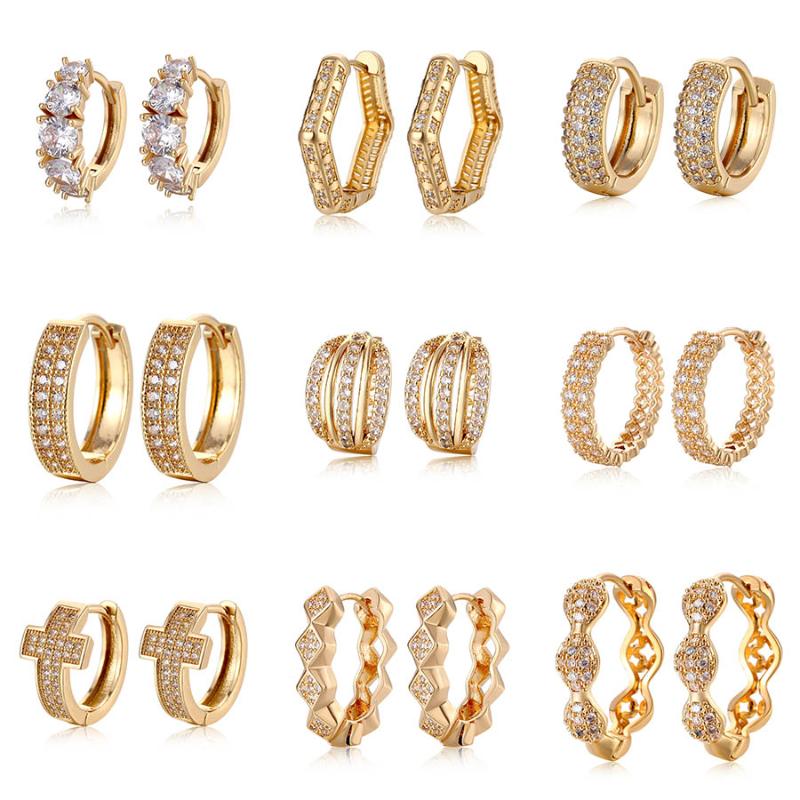 

2020 Trendy Golden Mirco CZ Crystal Cross Round Circle Hoop Earrings for Women Girl Wedding Party Accessories Gift