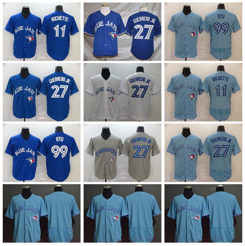 

Men 2020 Baseball 27 Vladimir Guerrero Jr Jersey 11 Bo Bichette 99 Hyun-Jin Ryu All Stitched Blue Home White Grey Flexbase Cool Base, Blank
