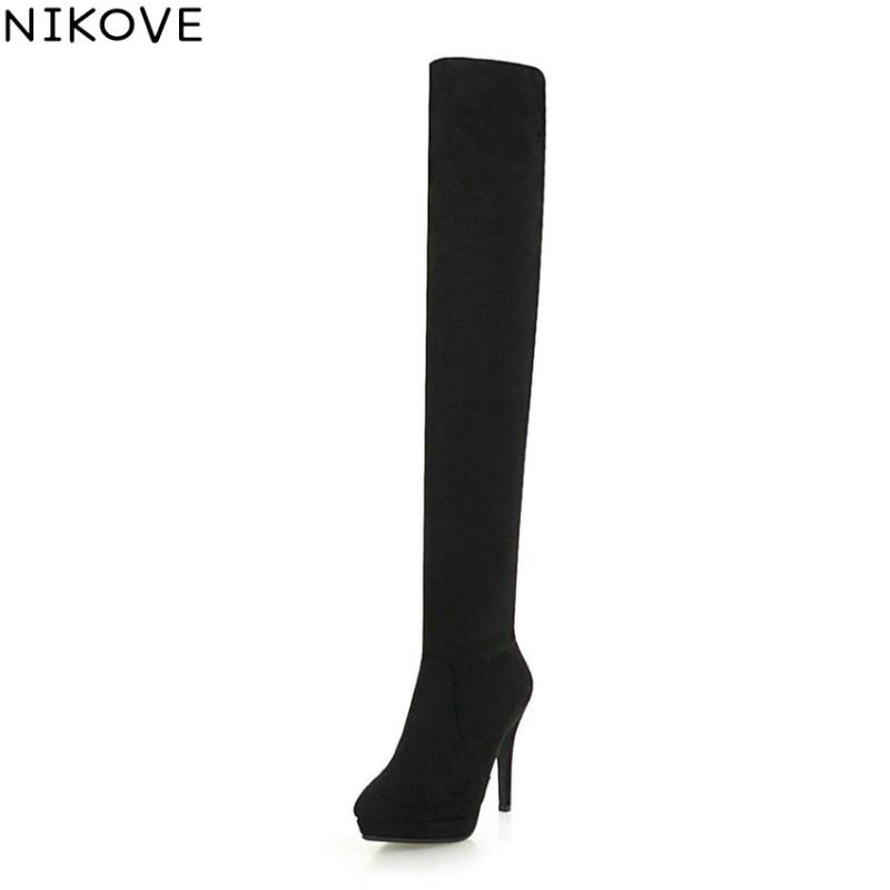 

NIKOVE 2020 Women Winter Boots Over The Knee Boots Zip Thin High Heels Shoes Short Plush Elegant Autumn Shoes Woman Size 34-43, Red