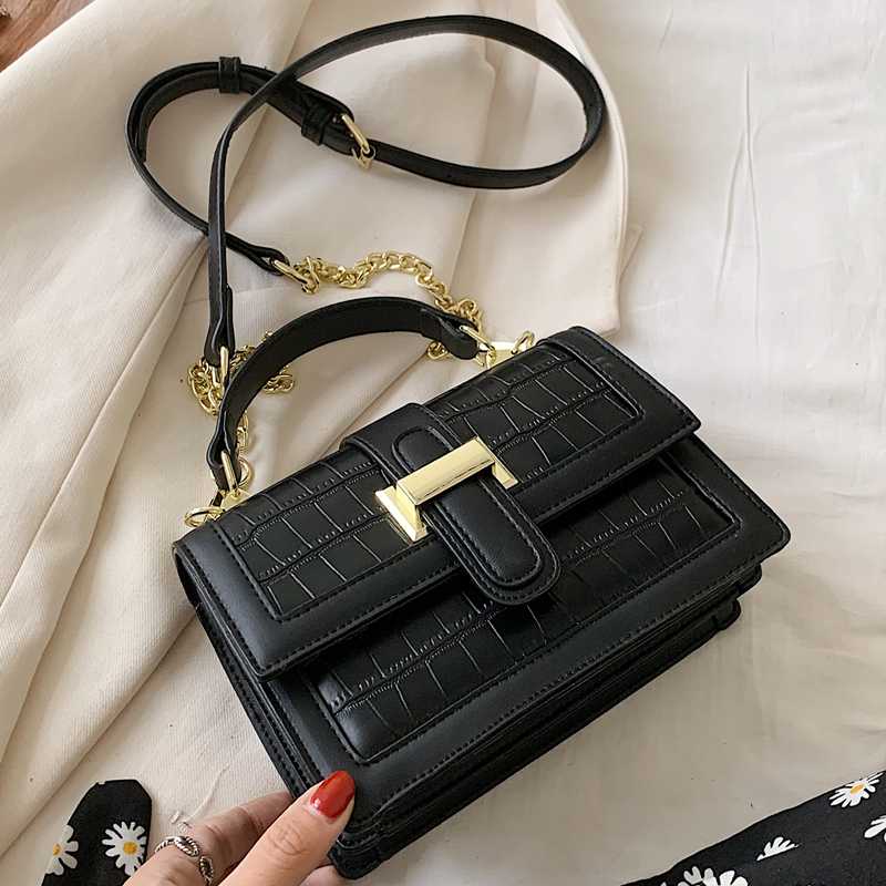 

Stone Pattern Mini Bags For Women 2020 Square Crossbody Bags Chains Fashion Summer Shoulder Brand Designer Handbags Small, Black