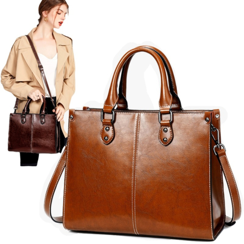 

Large Capacity Wild Messenger Bag Ladies Oil Wax Stitching Leather Handbag Shoulder Messenger Bag, Green