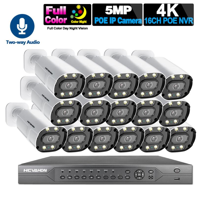 

H.265 CCTV Camera Security System Kit 16ch POE 5MP NVR 4K Outdoor Two-way Audio Video Surveillance System Set IP Camera