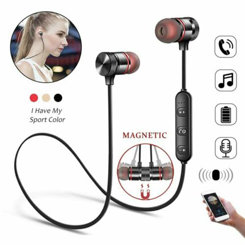 

M5 Bluetooth Earphone Sports Neckband Magnetic Wireless Headset Stereo Earbuds Music Metal Headphones with Mic for Moblie Phones, Black