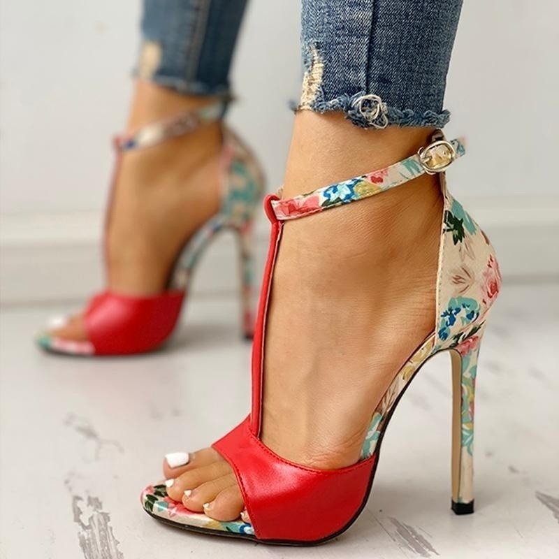 

DAHOOD High Heel Sandals Women Summer Color Matching Sling with Super Fish Party Dress Shoes Floral Strap Shoes Open Toe Sandals, Beige