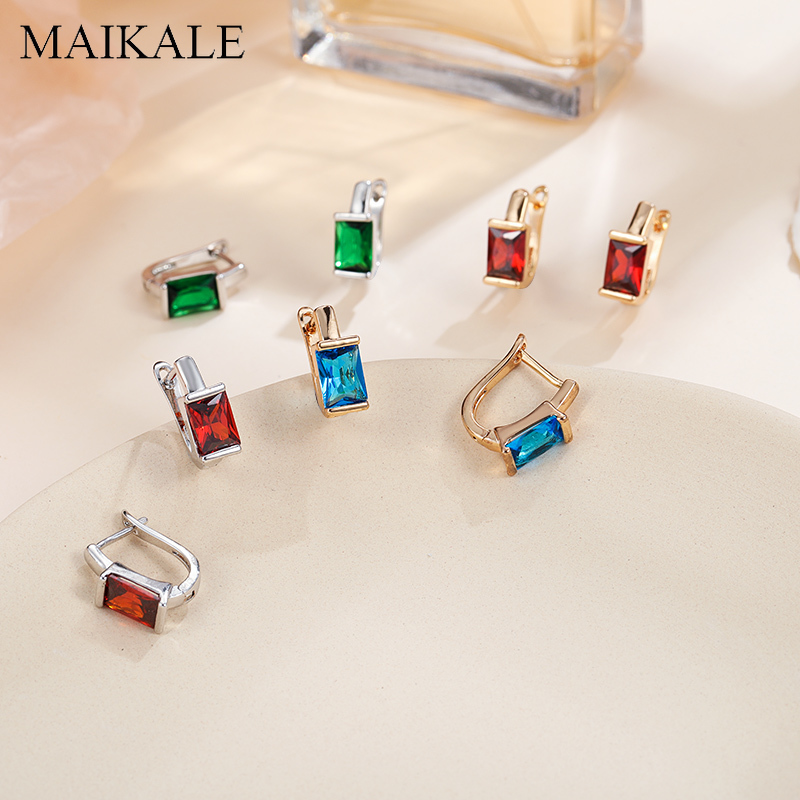 

MAIKALE Classic Design MultiColor Zirconia Stud Earrings for Women Red Blue Black Green Small Earrings Wedding Party Jewelry
