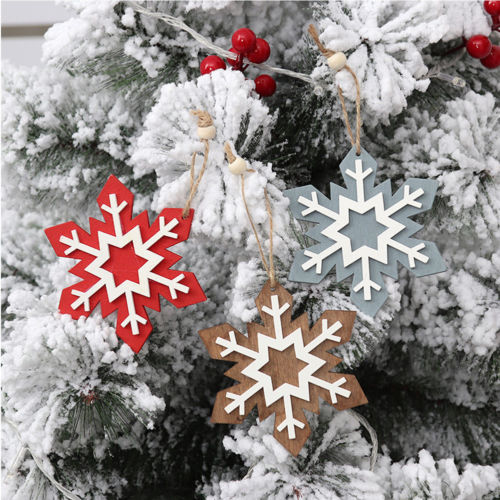 

New Product Handmade Pendant Wooden Snowflake Christmas Tree Pendant Cute Wholesale Ornament Decoration Christmas Tree Hat