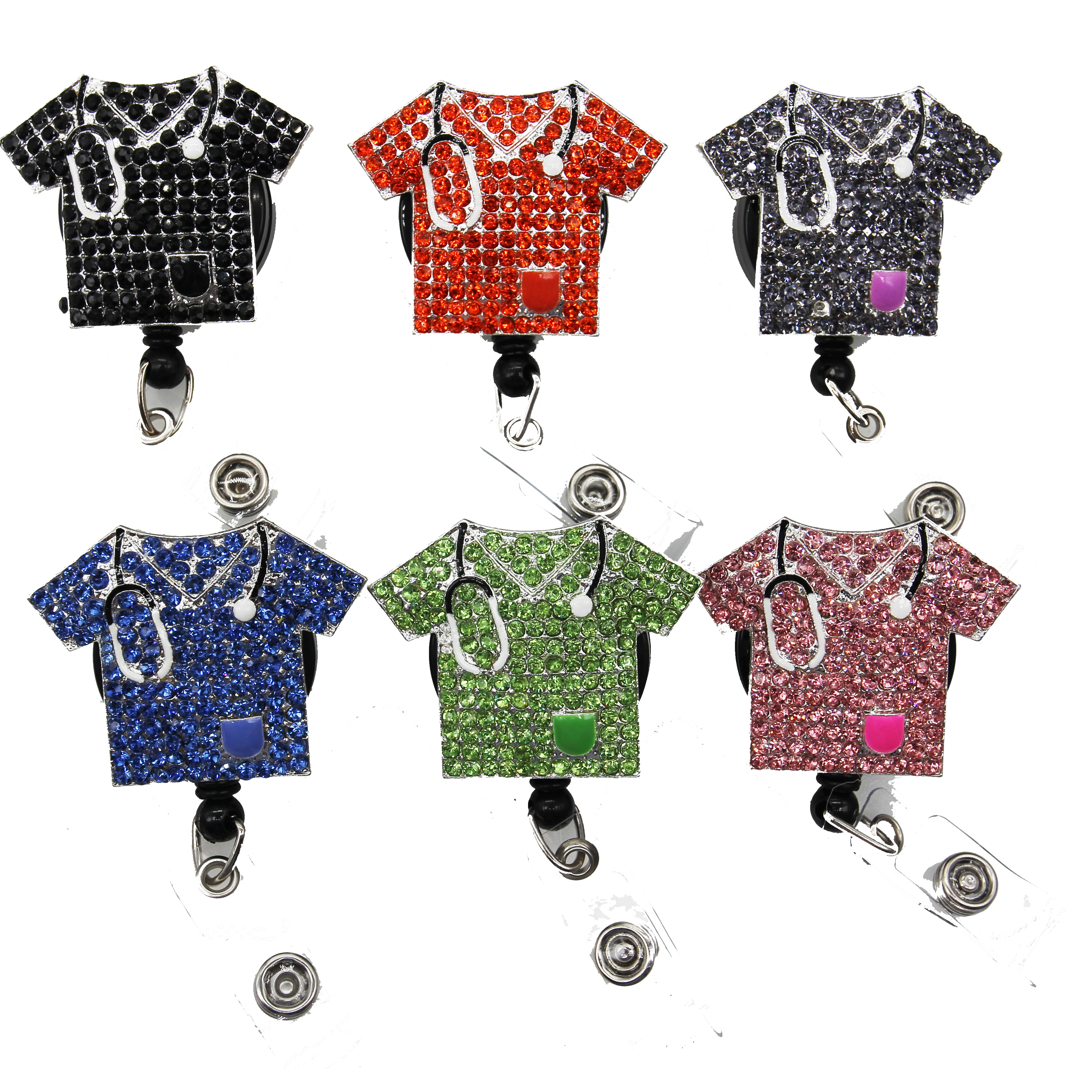 

Medical Multi-color Scrub rhinestone Retractable ID Badge Holder for nurse name accessories badge reel with alligator clip