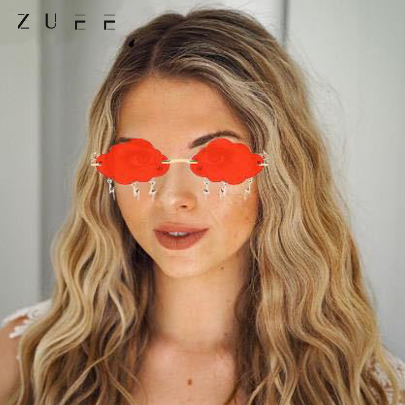 

ZUEE Fashion Sunglasses Women Vintage Clouds Tassel Steampunk Sunglasses Men Frameless Punk Glasses Shades UV400