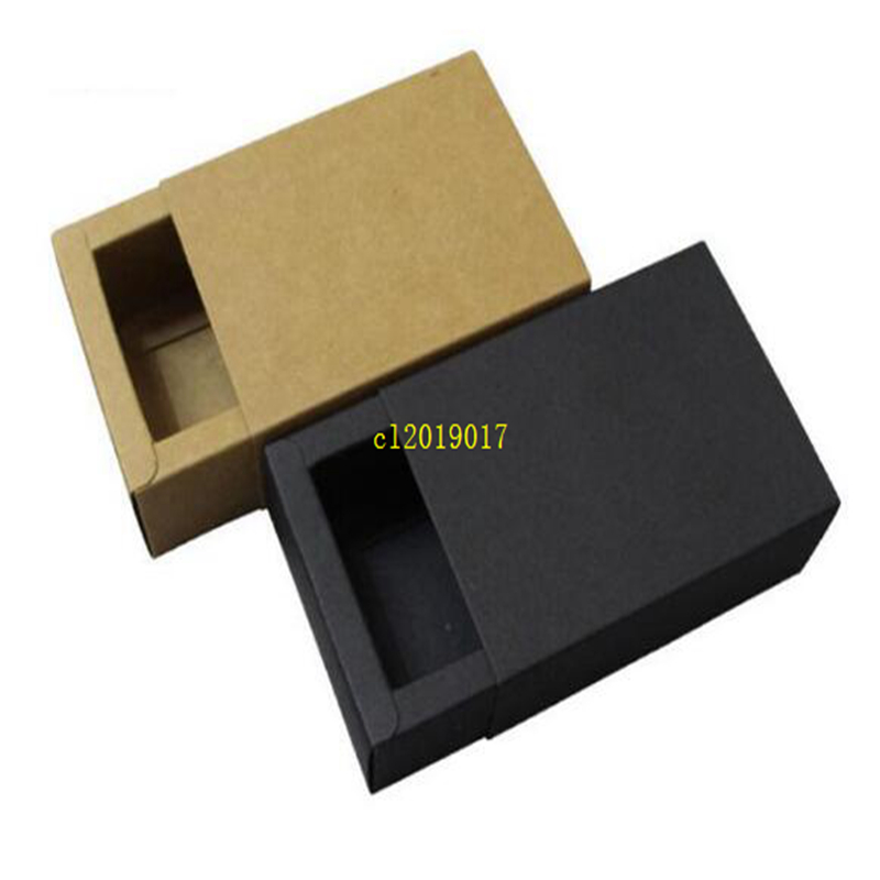 

100pcs 14*7*3cm Black Beige Drawer Packing Box Gift Bow Tie Packaging Kraft Paper Carft Cardboard Boxes