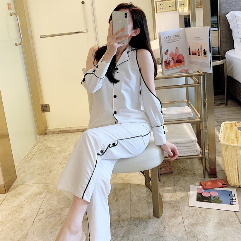 

New Faux Silk Pajamas Nightwear Women Set Soft and Comfortable Cartoon Color Leisure Long Sleeve Sleepwear, As pic